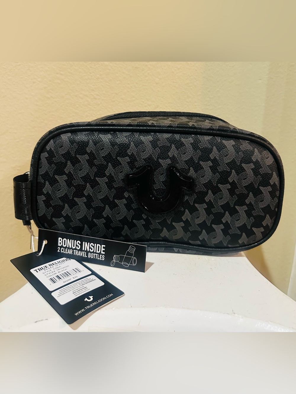 True Religion Black Patterned Logo Toiletry Kit